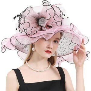 Women's Organza Church Derby Hat Tea Party Pink